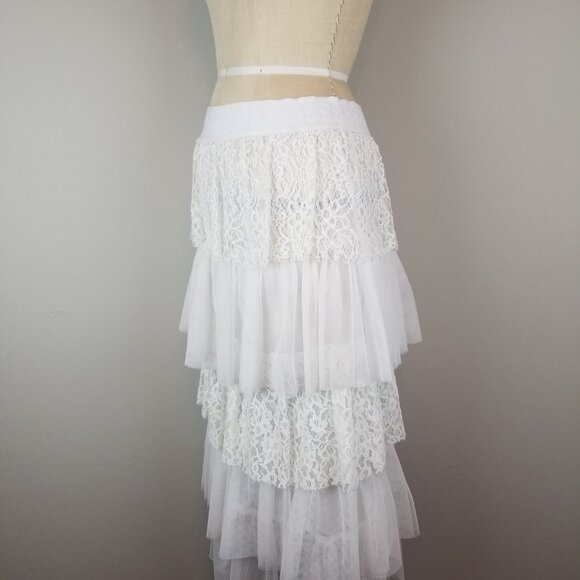 Vintage Style Tiered White Midi Length Lace & Tulle Skirt Ladies size Small - Picture 3 of 5